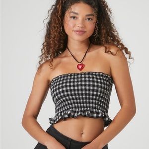Forever 21 Plaid Ruffle Cropped Tube Top